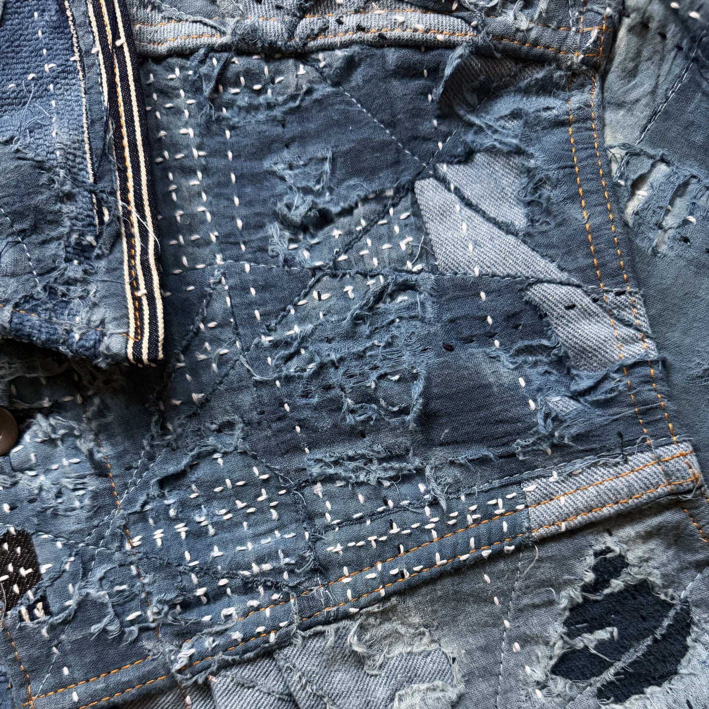 Indigo Boro Sashiko Distressed Denim Trucker Jacket - M