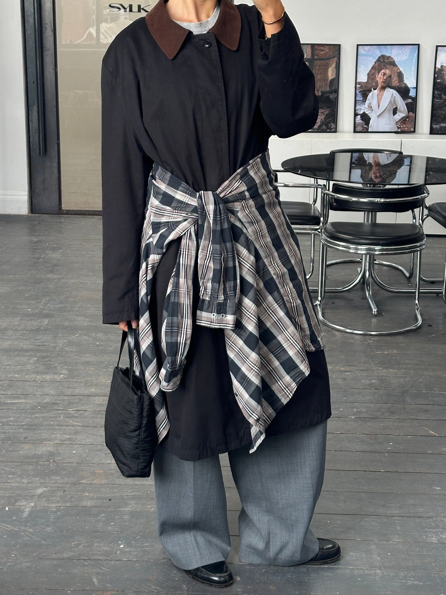 Vintage 2000s Contrast Collar Trench Coat - XL