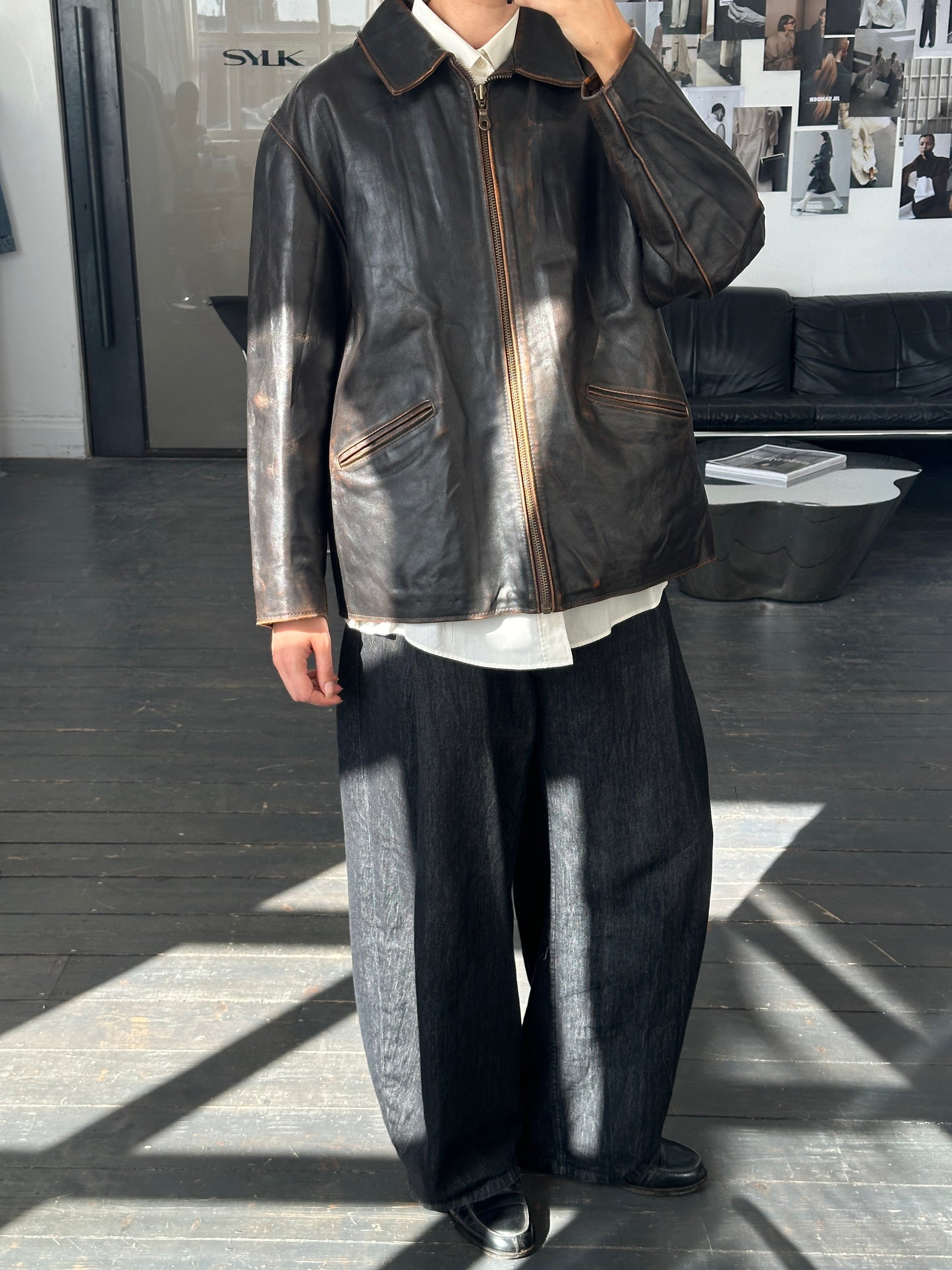 Italian Vintage 1990s Distressed Leather Jacket - L/XL