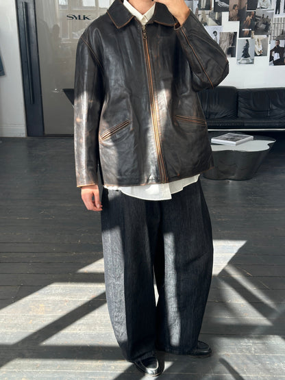 Italian Vintage 1990s Distressed Leather Jacket - L/XL