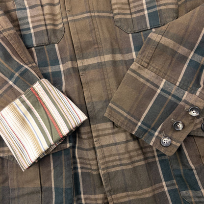 Vintage 2000s PPFM Zip Off Sleeve Convertible Jacket Size L | Large, Brown Plaid with Green Hood