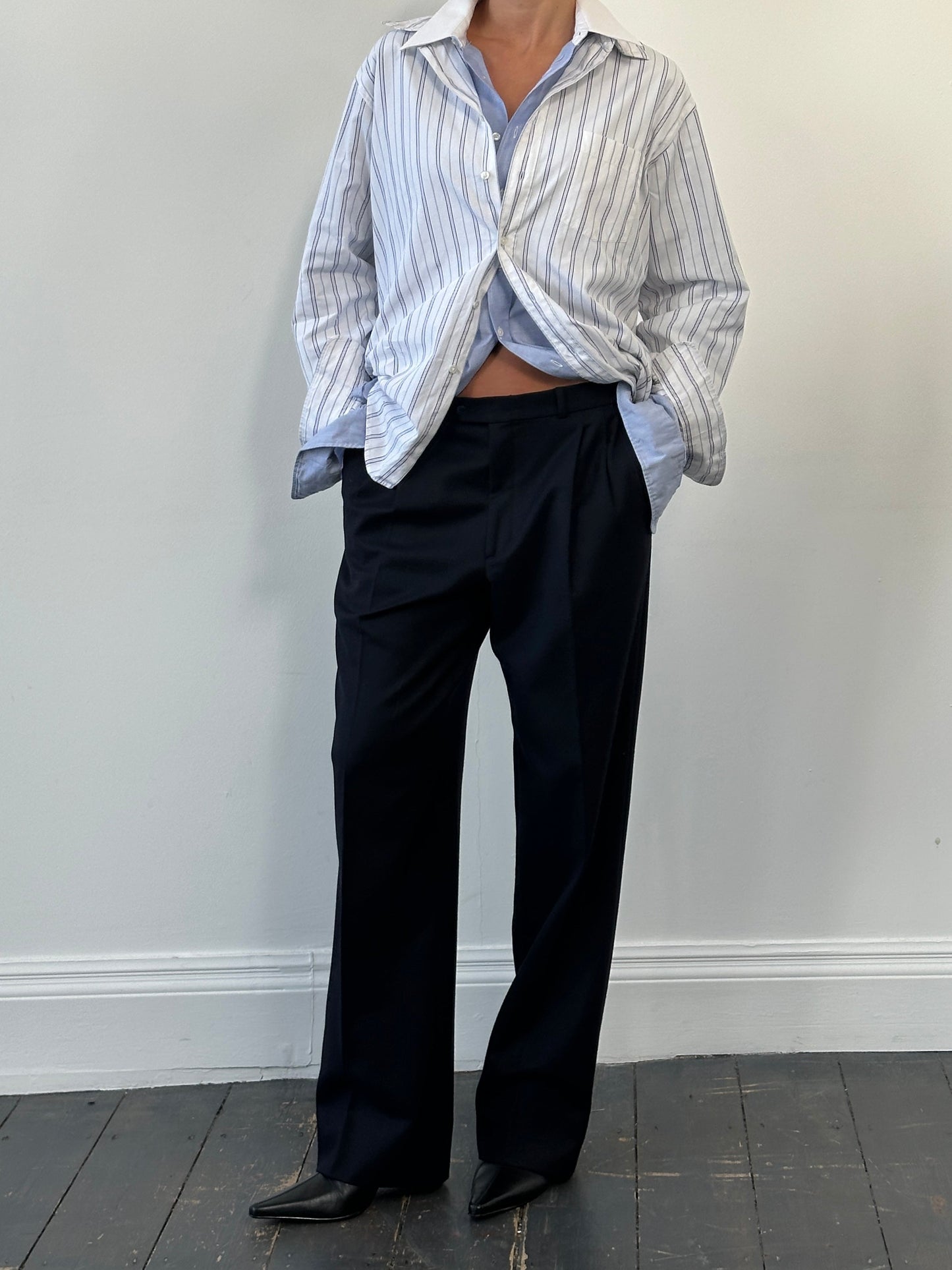 Vintage 1990s Pure Wool High Waisted Pleated Trousers - W32