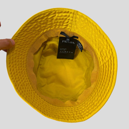 Prada Milano 2020 Re-nylon Yellow Panama Bucket Hat | O/S, Metallic Yellow