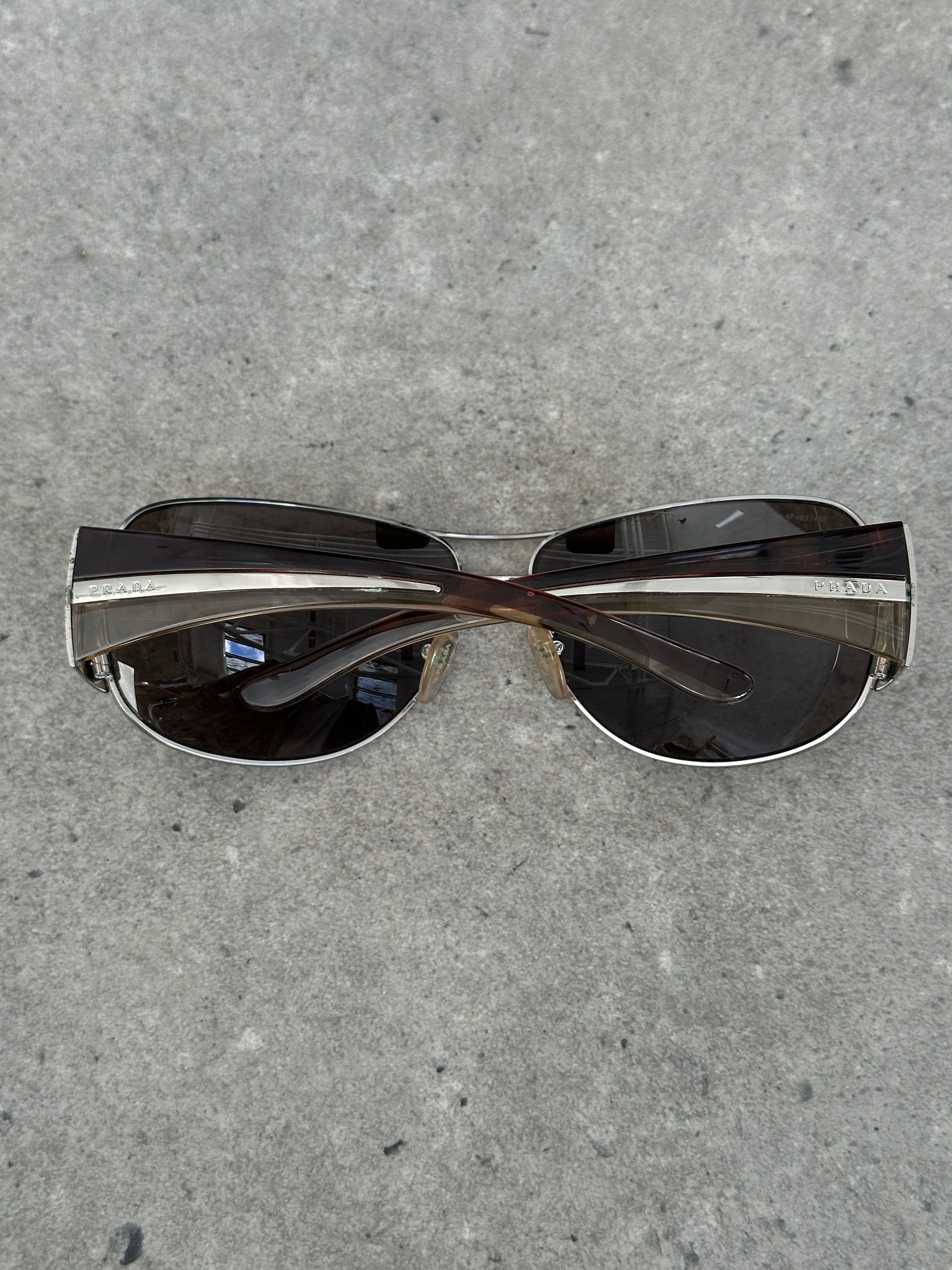 Prada 1990s Aviator Shield Logo Sunglasses