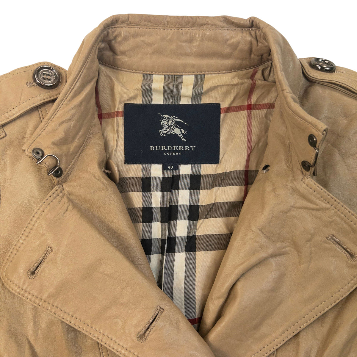 Vintage 2000s Burberry Nova Check Lined Leather Trench Jacket Womens Size M | Medium, Beige