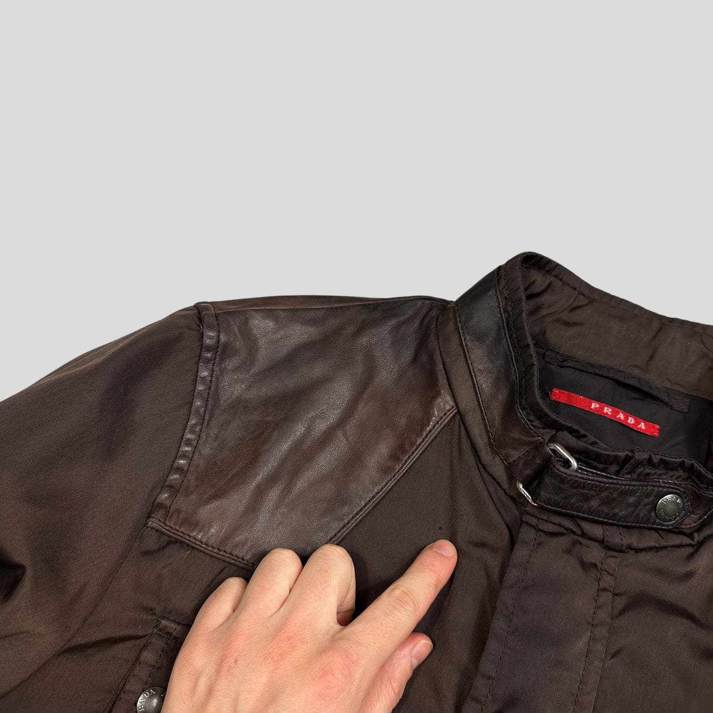 Prada Sport 2008 Nylon & Leather Hybrid Moto Field Jacket - IT54 (L) | Default Title, Brown