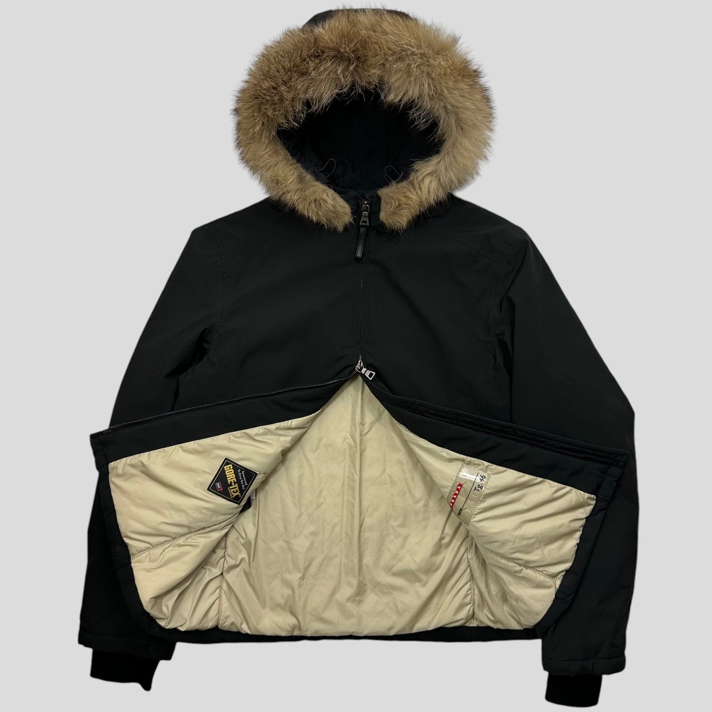 Prada Sport 2006 Fox Fur Goretex Belted Technical Jacket - IT46