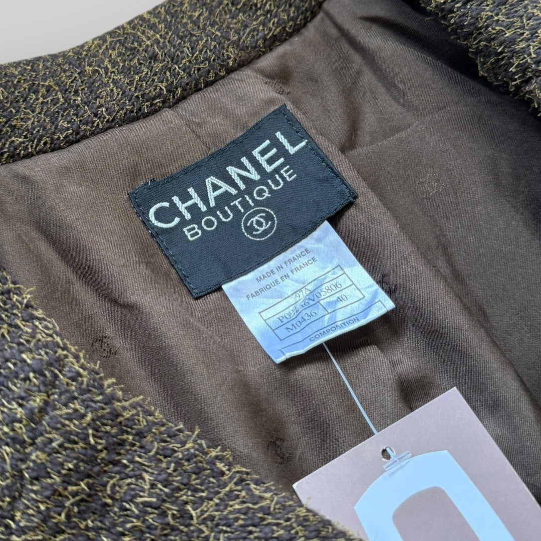 Chanel 1997 Cropped Tweed Lana Wool Blazer 40