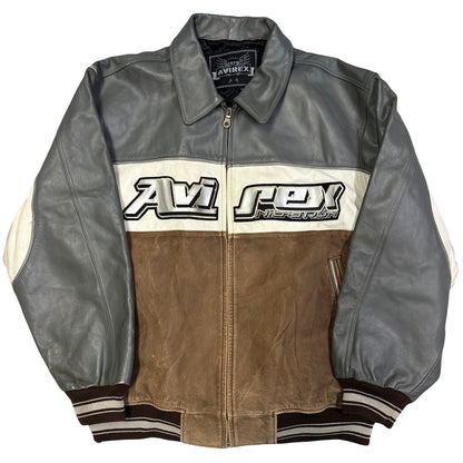 Authentic Avirex Leather Nitro Run Jacket In Grey & Brown