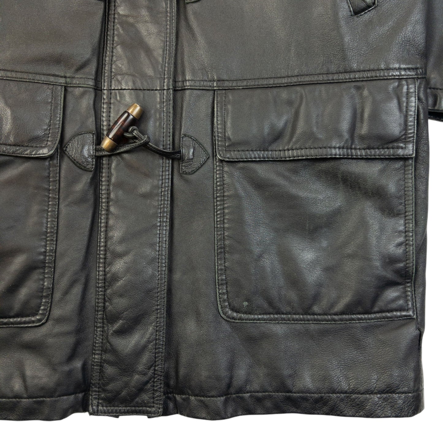 Vintage 2000s Burberry Nova Check Lined Leather Duffle Jacket Size M | O/S, Black
