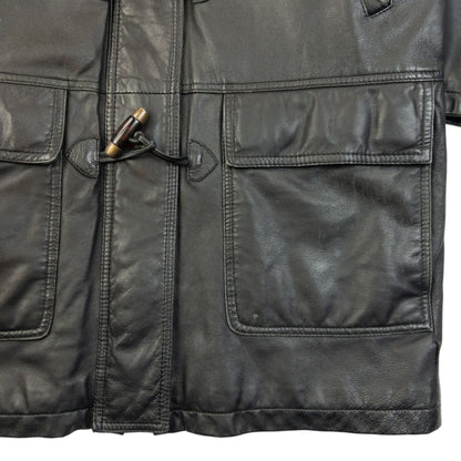 Vintage 2000s Burberry Nova Check Lined Leather Duffle Jacket Size M | O/S, Black