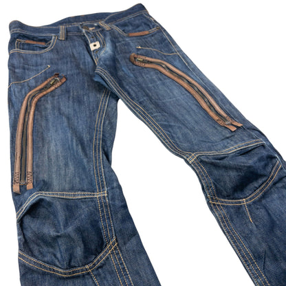 Vintage 2000sn PPFM Leather Detail Denim Jeans Size W29 | W29, Multicoloured