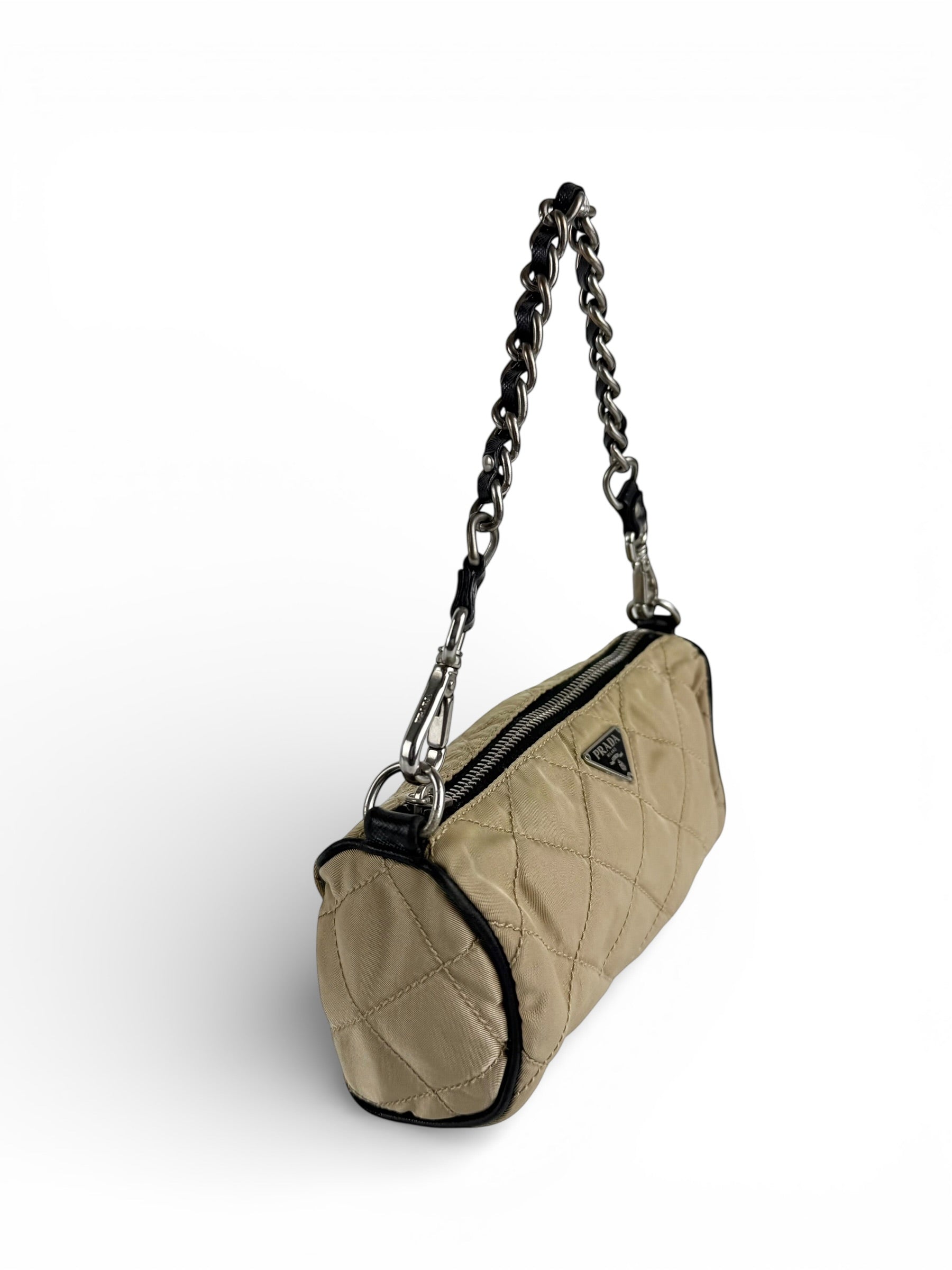 Vintage 90s Prada Quilted Nylon Barrel Mini Shoulder Bag | O/S 