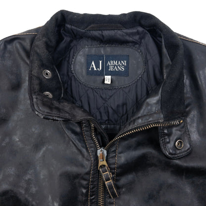 Vintage Armani Jeans Leather Biker Jacket Size S