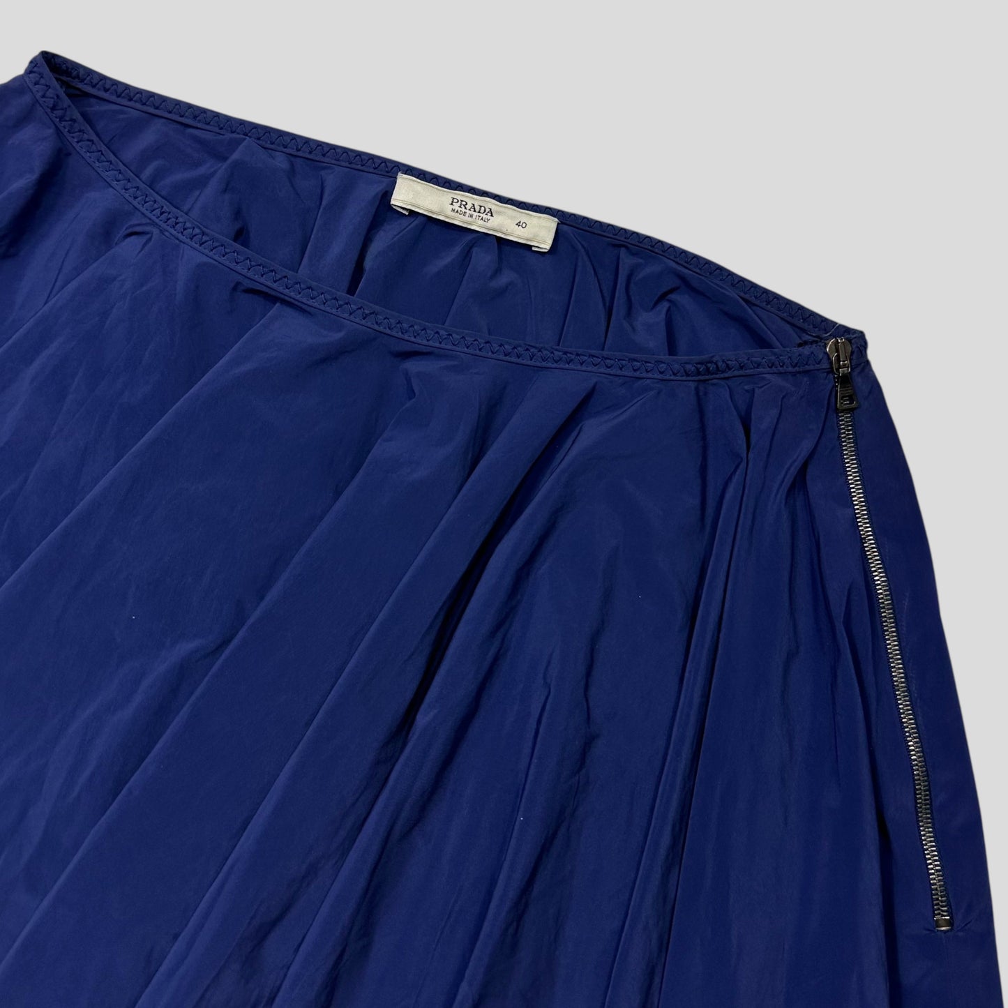 Prada 2006 Blue Nylon Shimmer Pleated Zip Flare Skirt - IT40 (UK8) | Default Title, Blue