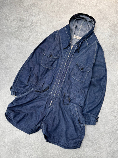 Kapital Denim Hooded Long Sleeve Drawstring Playsuit