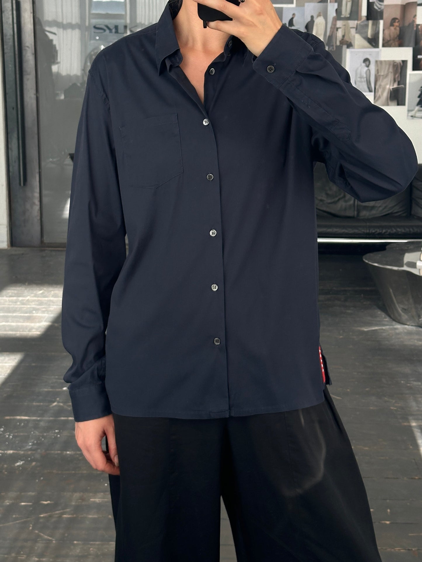 Prada 2000s Cotton Logo Shirt - M