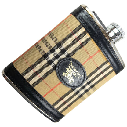 Vintage 90s Burberry Nova Check Steel Hip Flask | O/S, Beige, Black, Red