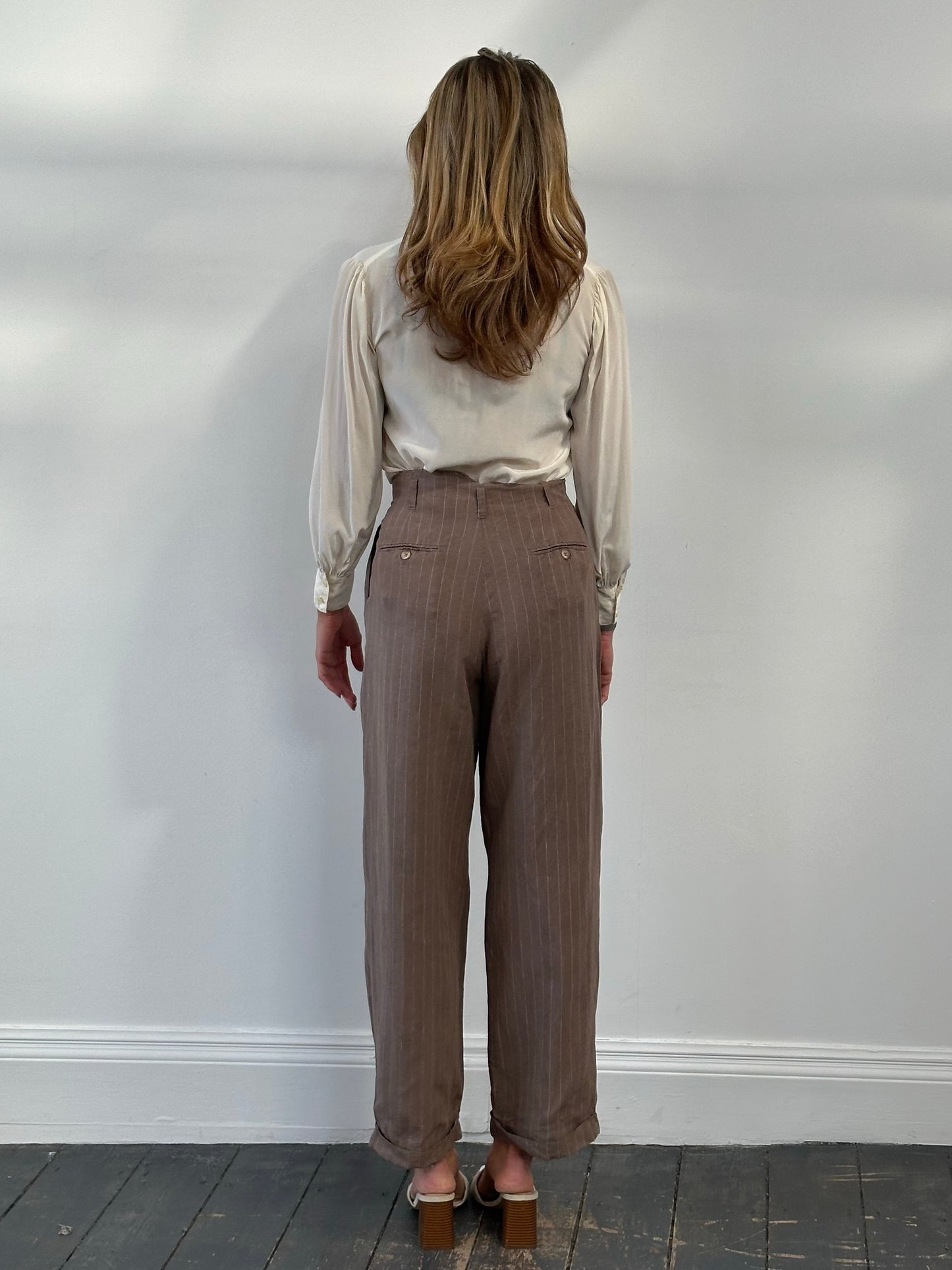 Jigsaw 1990s Pure Linen Striped Wide Leg Trousers - W27