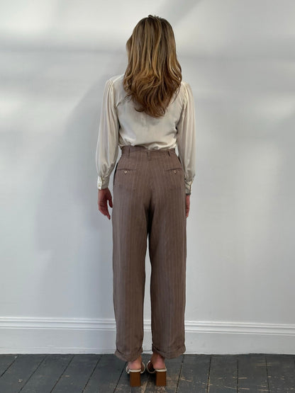 Jigsaw 1990s Pure Linen Striped Wide Leg Trousers - W27