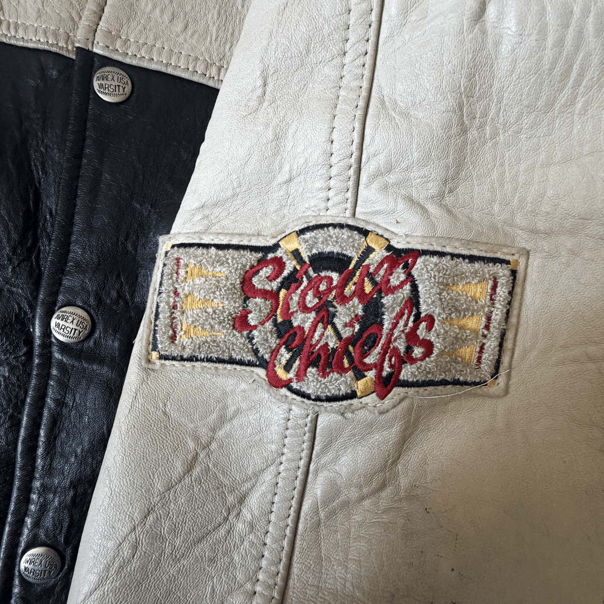 Avirex 'Sioux Chiefs' Leather Varsity Jacket - M | Medium, Black