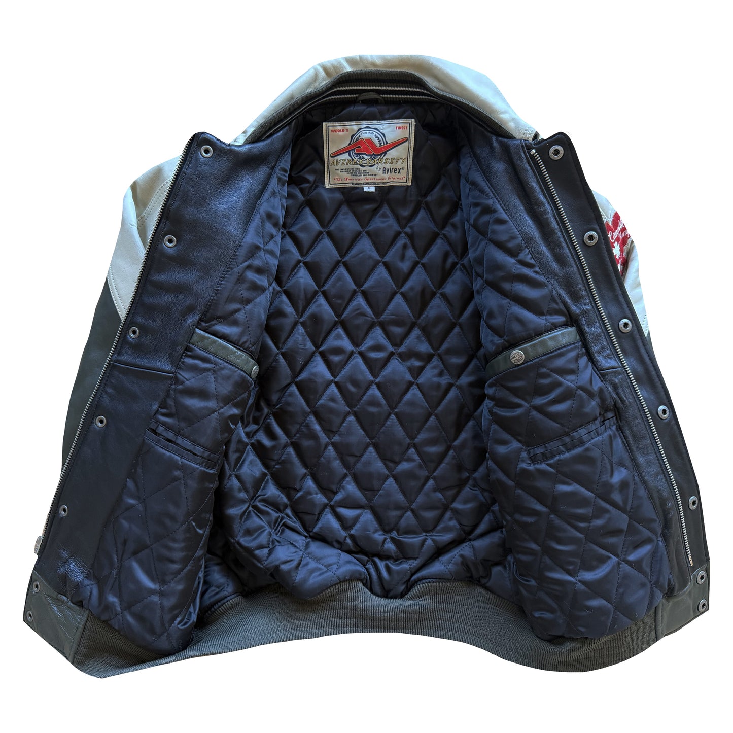 Avirex 'North West Wild Bears' Leather Varsity Jacket - S