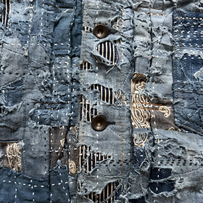 Indigo Boro Sashiko Distressed Denim Trucker Jacket - M