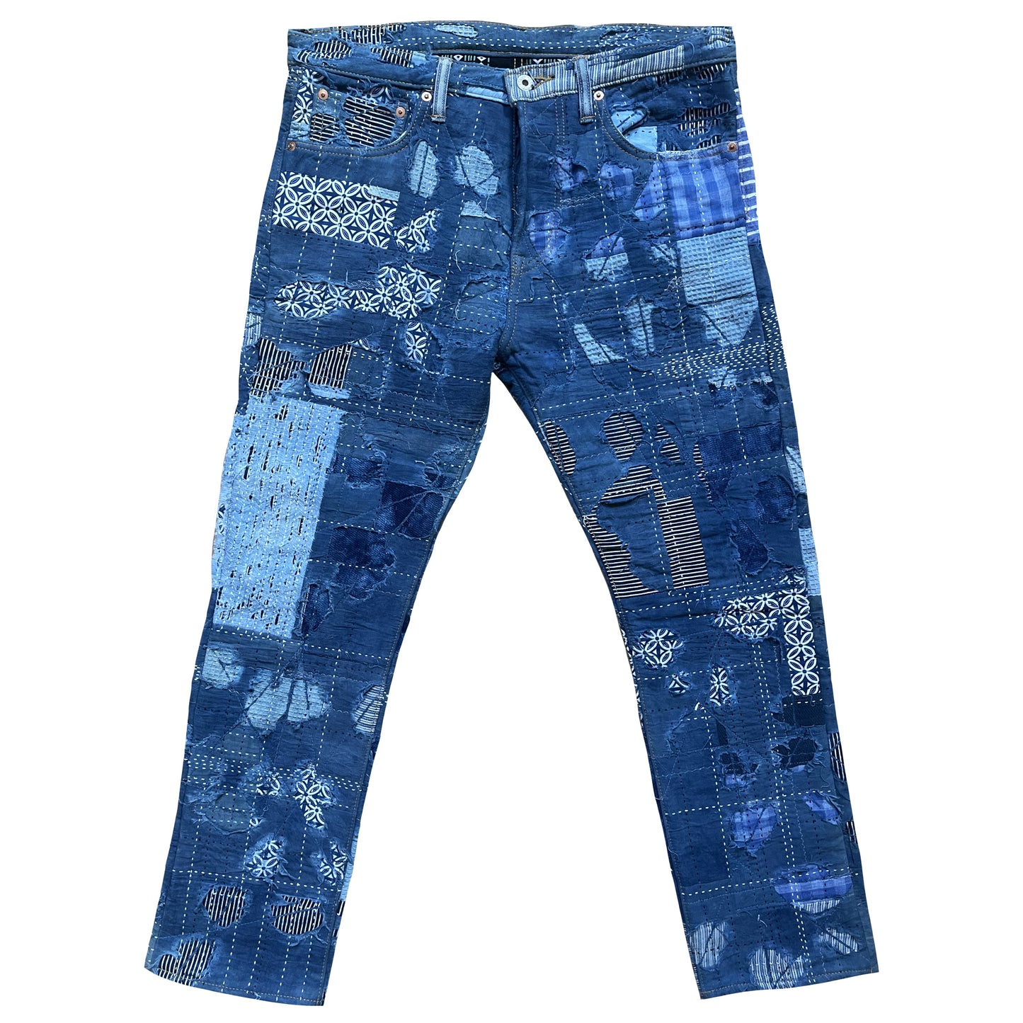 Indigo Boro Sashiko Distressed 501 Jeans - W32"
