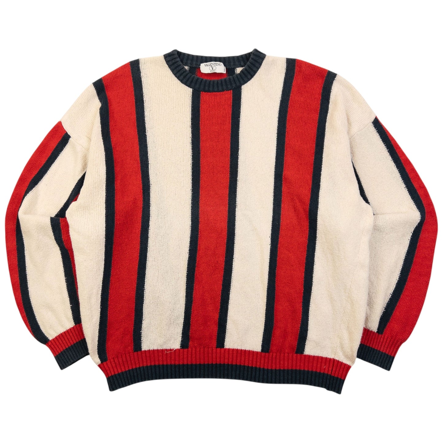 Vintage 90s Valentino Striped Jumper Size M | Medium, Red, Navy, Cream
