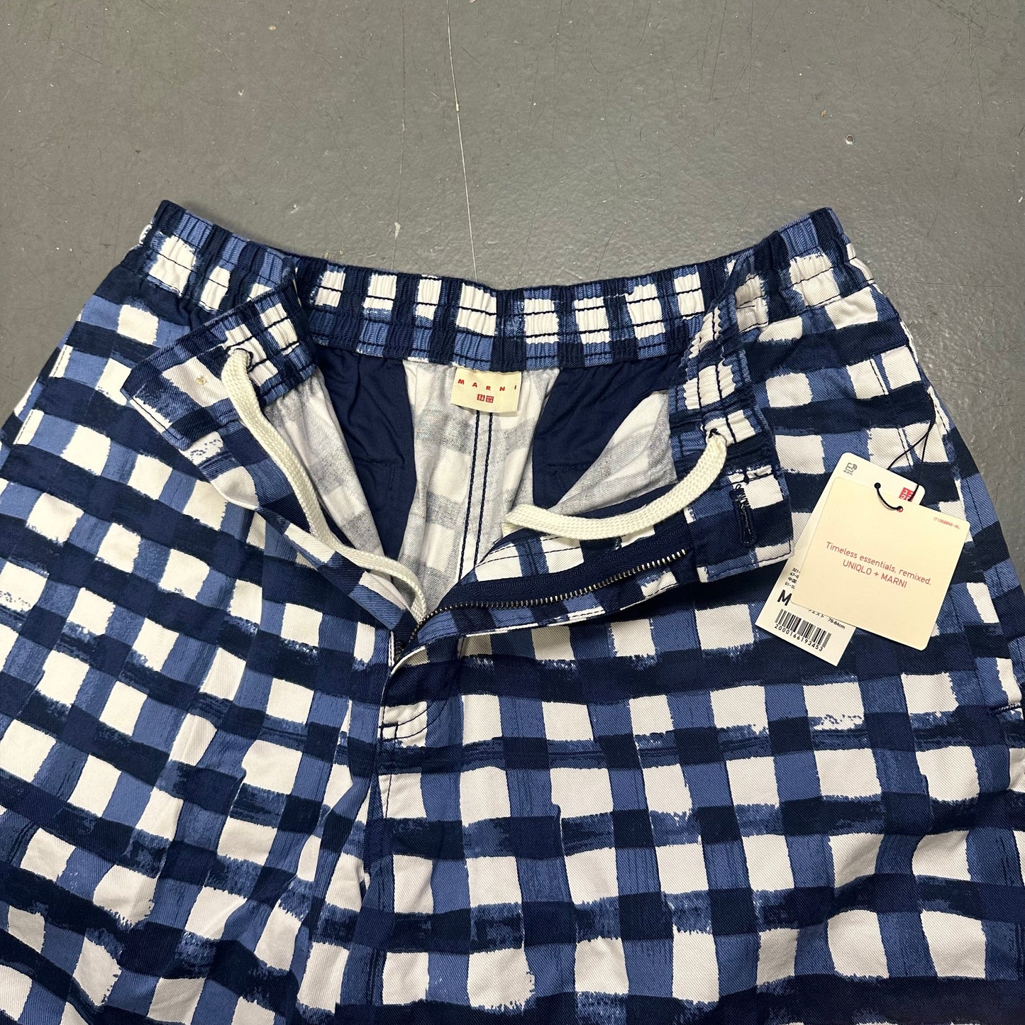 Uniqlo X Marni Wide Fit Check Shorts In Blue ( S )