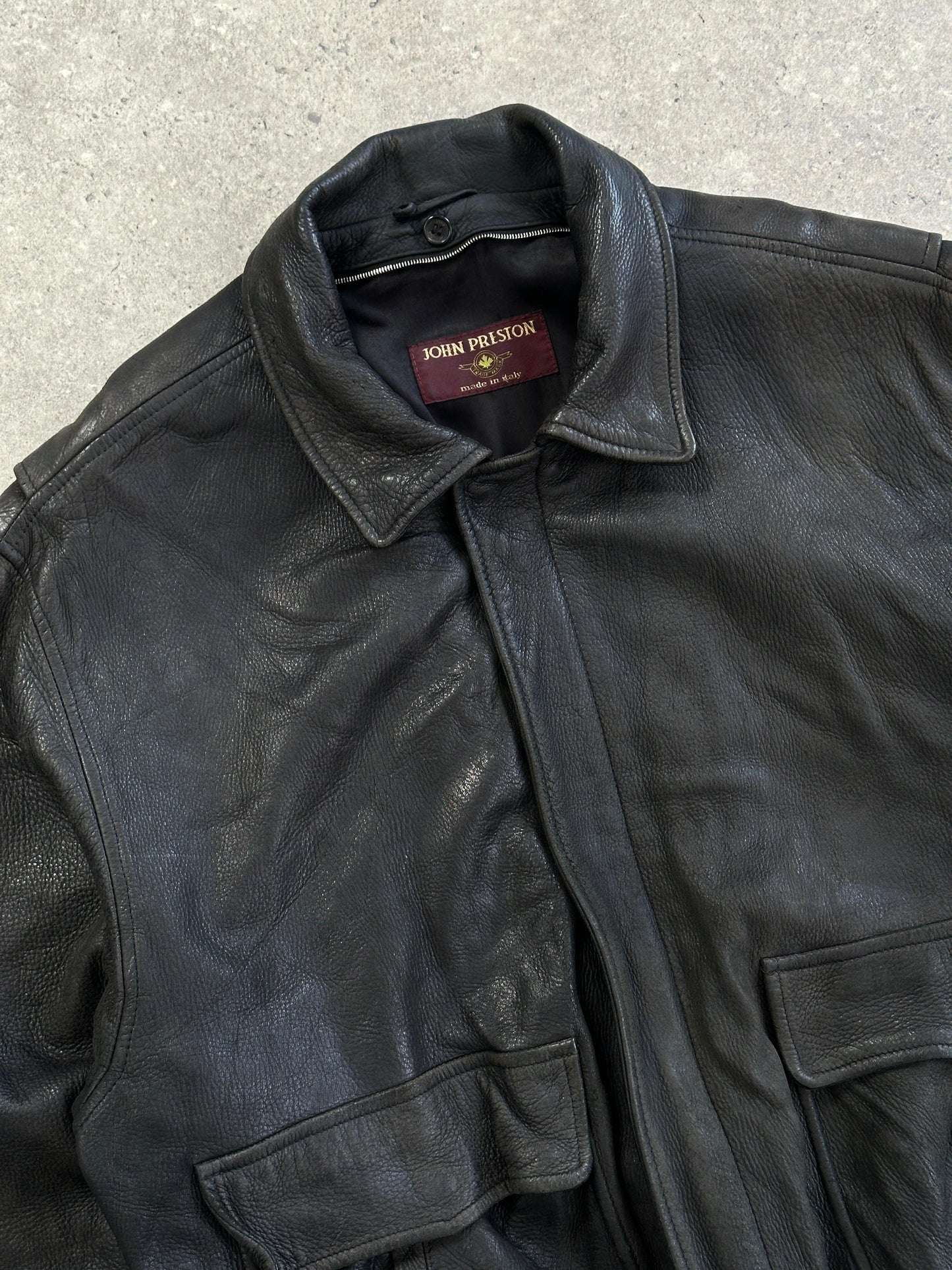 Italian Vintage Aged Leather Bomber Jacket - XL - Known Source