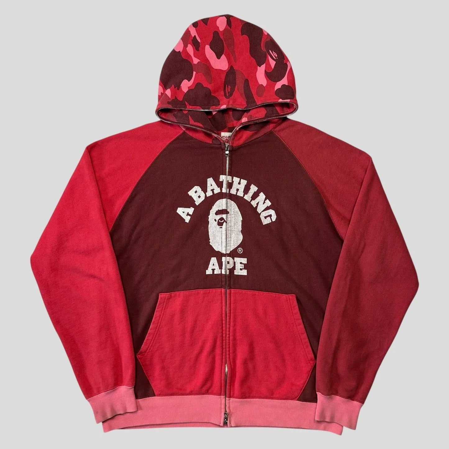 Bape OG 2005 Red Camo Spellout Full Zip Hoodie - L/XL