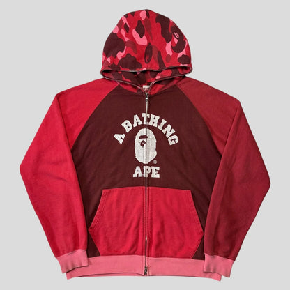 Bape OG 2005 Red Camo Spellout Full Zip Hoodie - L/XL