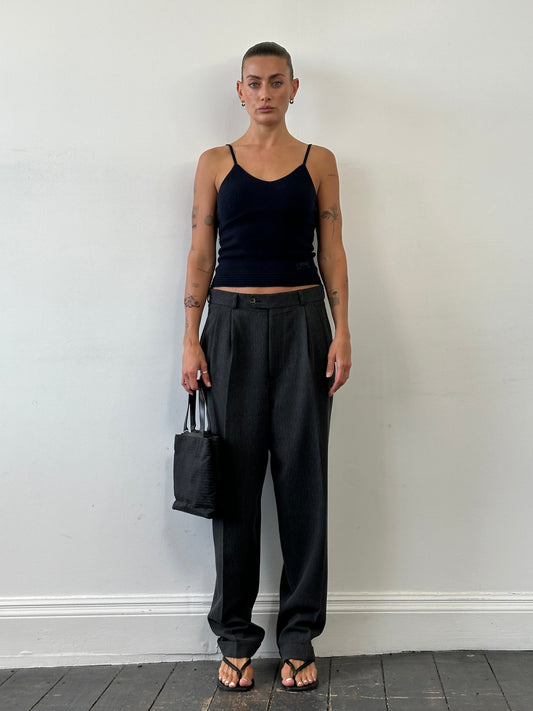 Vintage High Waisted Woven Pleated Trousers - W30