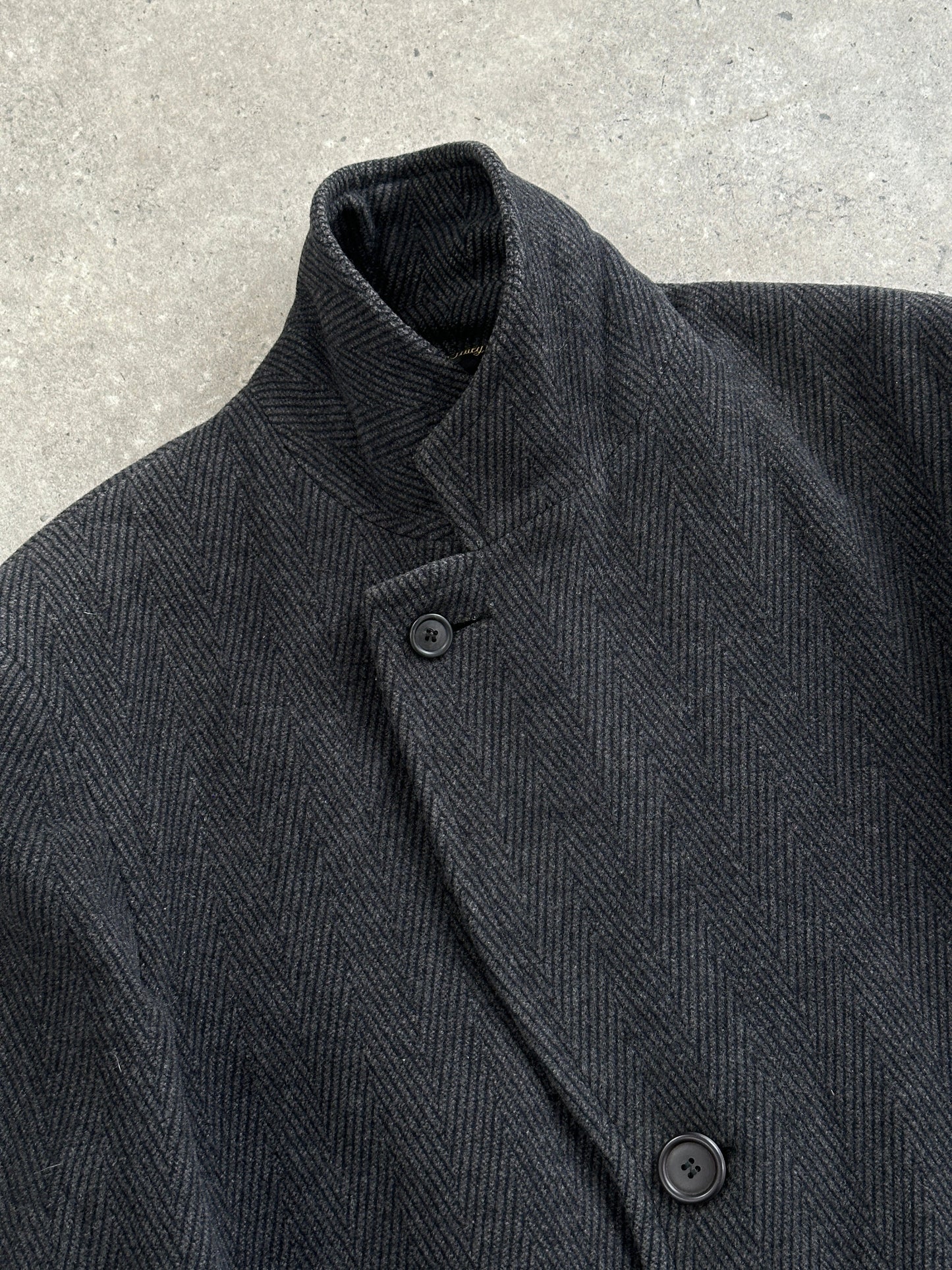 Italian Vintage 1980s Wool Cashmere Herringbone Coat - XL