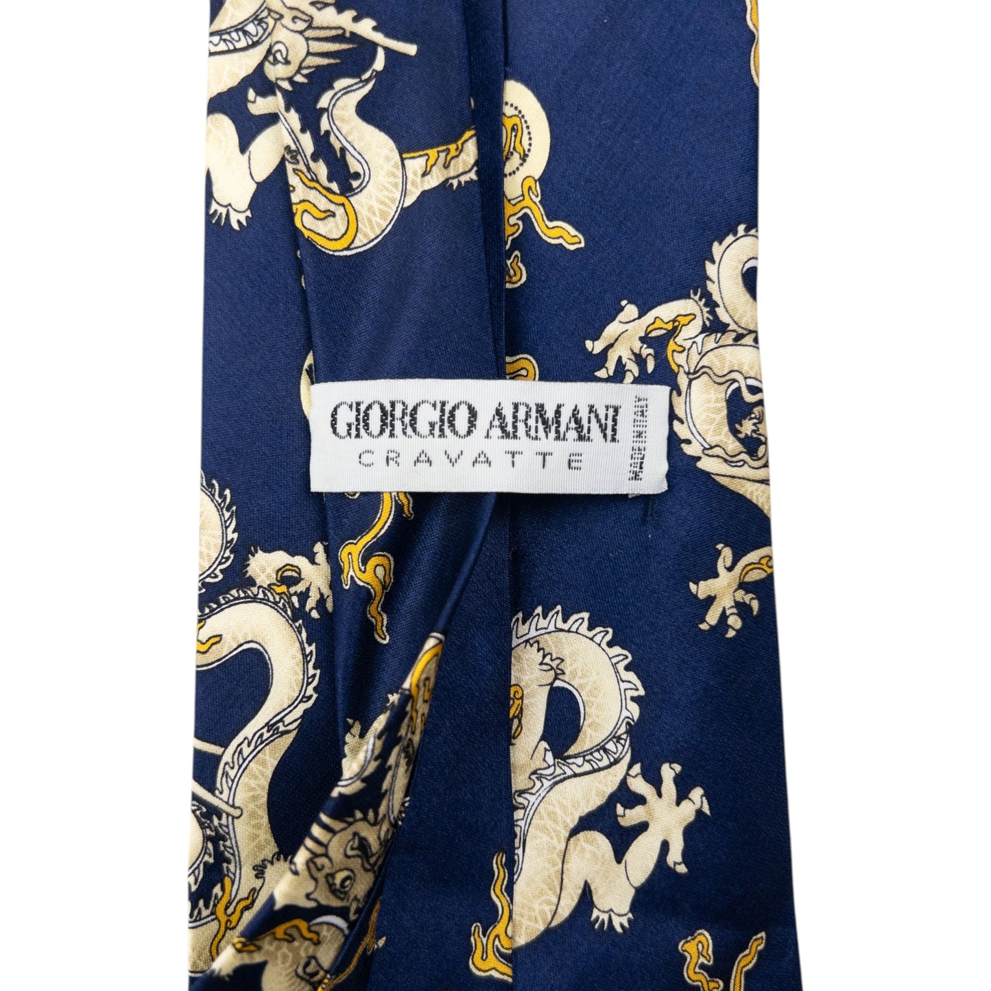 Vintage 90s Giorgio Armani Cravatte Dragon Silk Tie | O/S, Blue