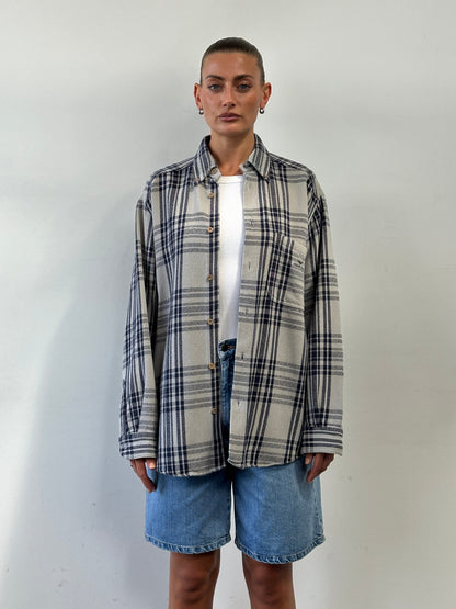 Armani Jeans Check Flannel Pure Cotton Logo Shirt - L/XL