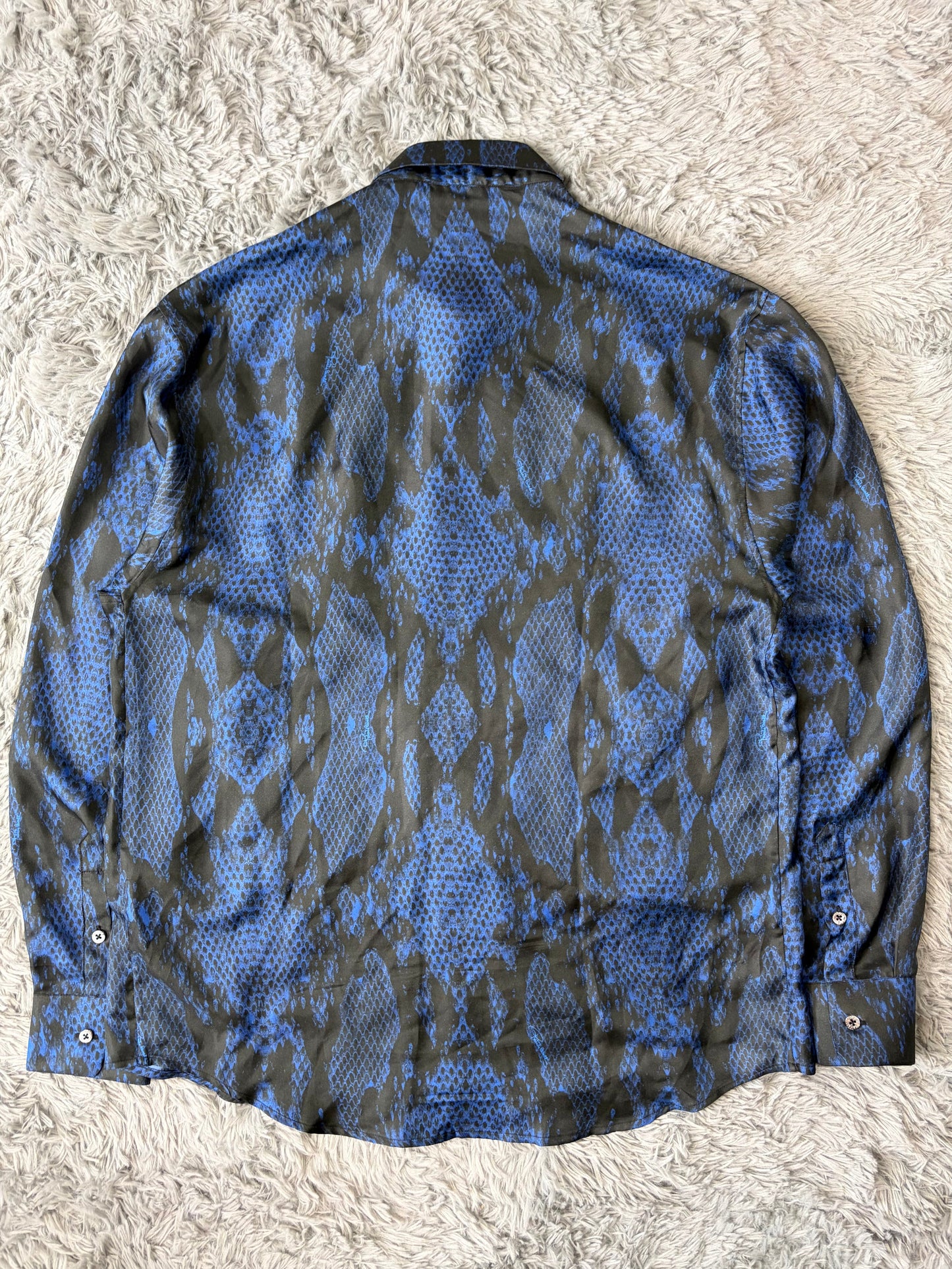 Roberto Cavalli 2023 Silk Python Print Blue Shirt - L | O/S, Black