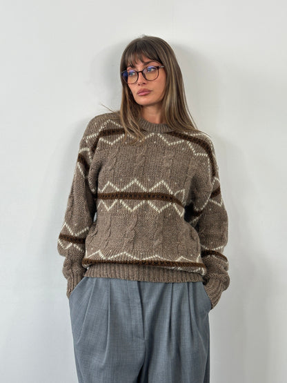 Italian Vintage 1990s Pure Wool Chunky Stripe Knitted Jumper - L