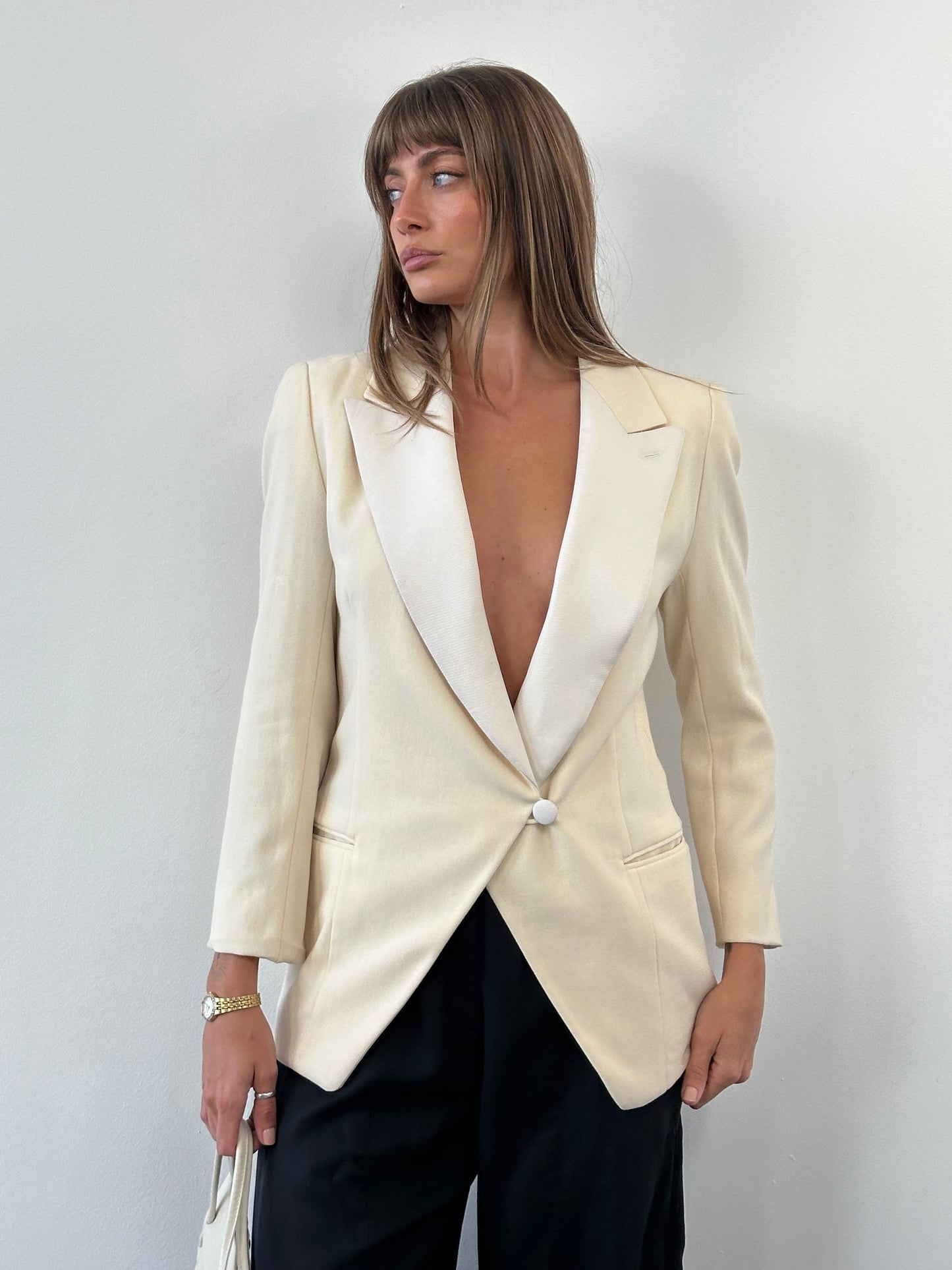 Giorgio Armani 1980s Wool Satin Tuxedo Blazer - S/M