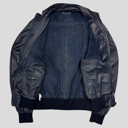 Dolce & Gabanna 00’s Blue Premium Leather Bomber Jacket - IT58 (XL)
