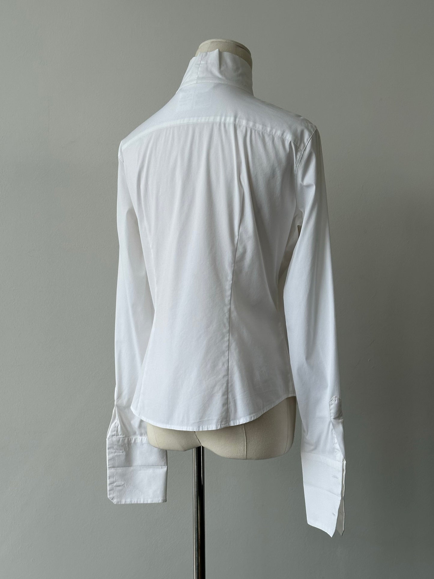 Max Mara 2000s Cotton Pussy Bow Tuxedo Shirt - S