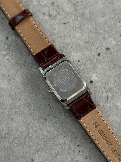 Emporio Armani 1990s Stainless Steel Leather Watch