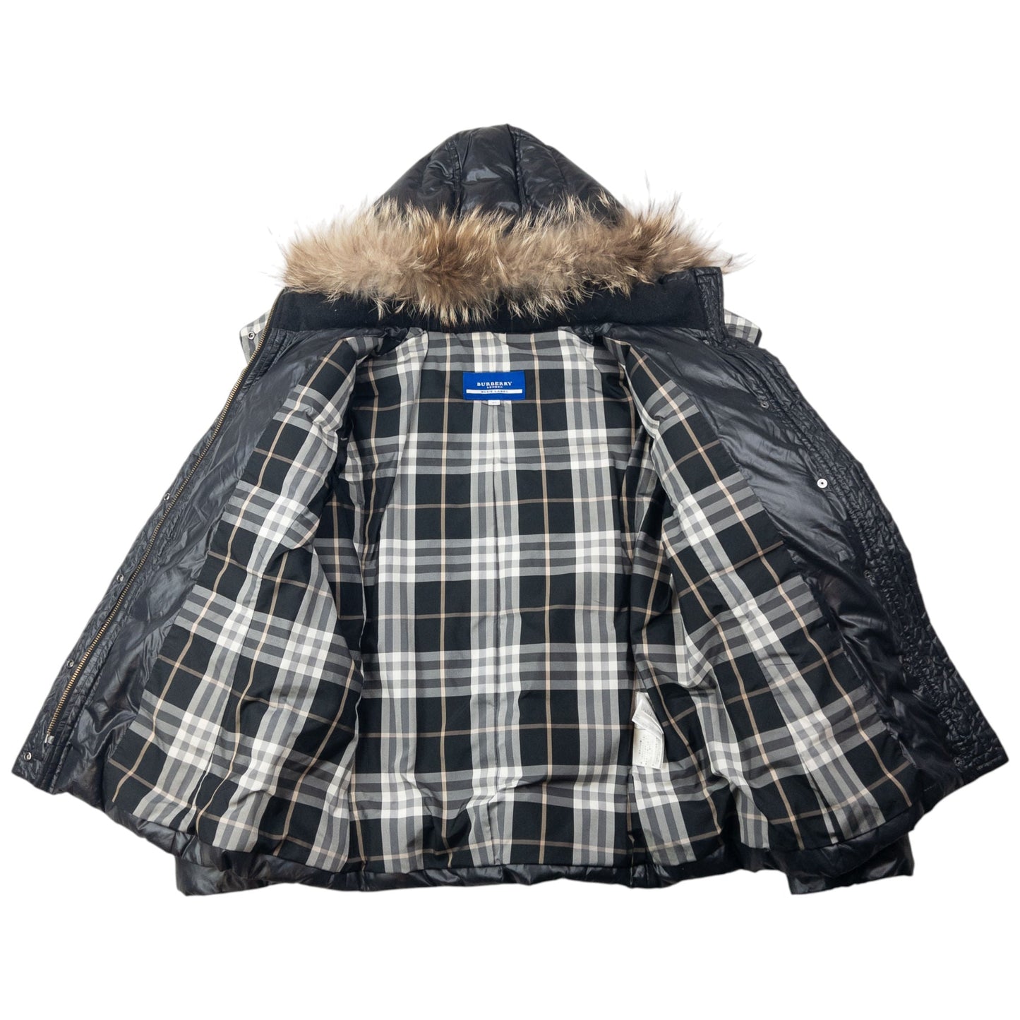 Vintage 2000s Burberry Blue Label Fur Hood Puffer Jacket Womens Size M | Medium, Multicoloured