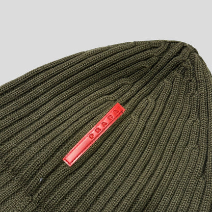 Prada Sport 2009 Khaki Green Wool Ribbed Fisherman’s Beanie | O/S, Multicoloured