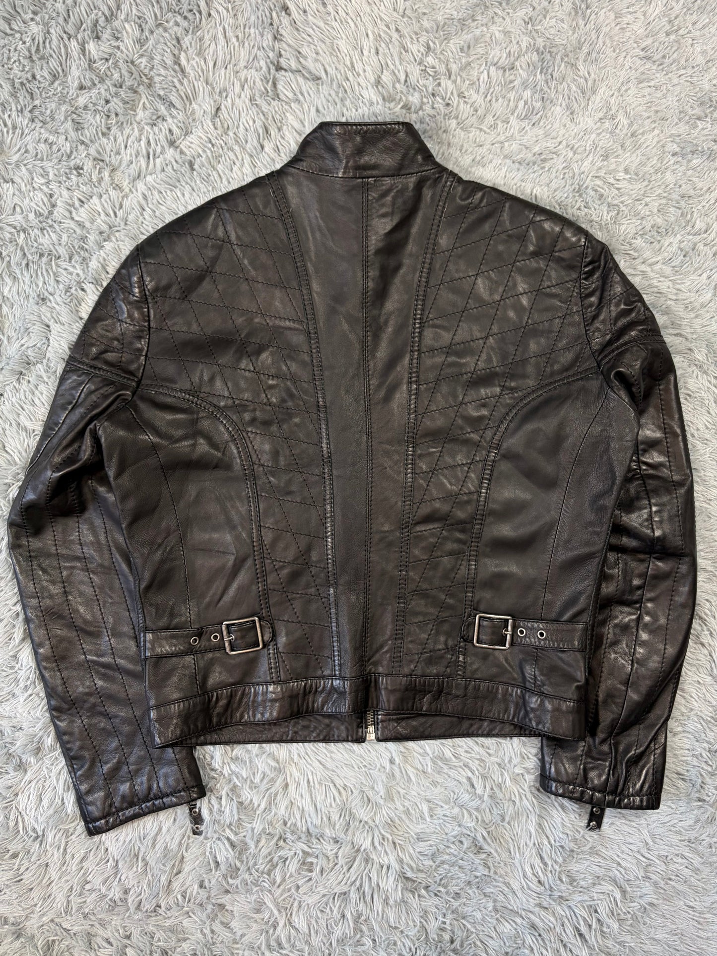 Just Cavalli SS08 Leather Quilted Multipocket Panelled Biker Jacket - L | O/S, Black
