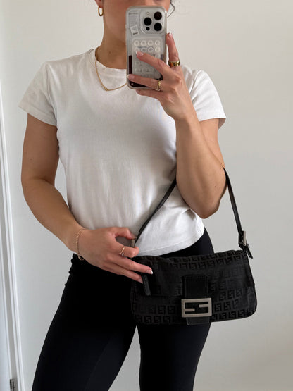 Vintage 90s Fendi Zucca Black Baguette Shoulder Bag | O/S, Multicoloured