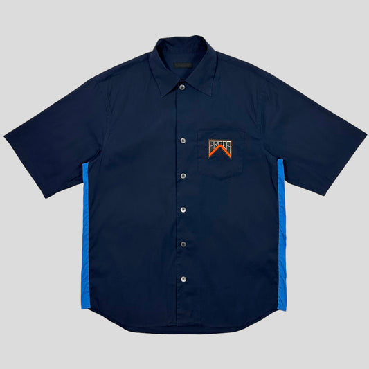 Prada Milano 2018 Rubber Logo Tech Stripe Shirt - L | Navy