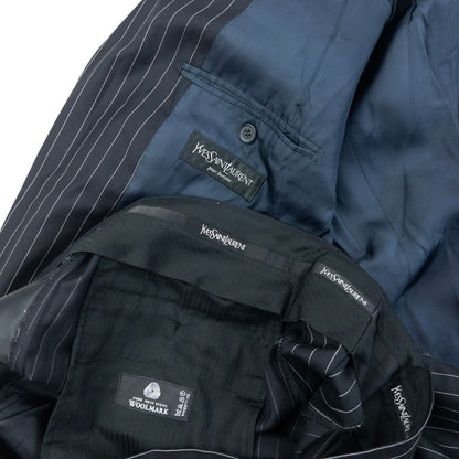 Vintage 90s YSL Yves Saint Laurent Pinstripe Jacket & Trousers Suit Set Size L | Large, Black