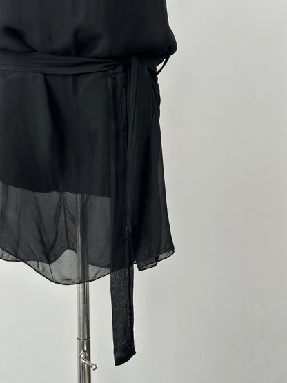 Italian Vintage 1990s Pure Silk Sleeveless Belted Dress - M